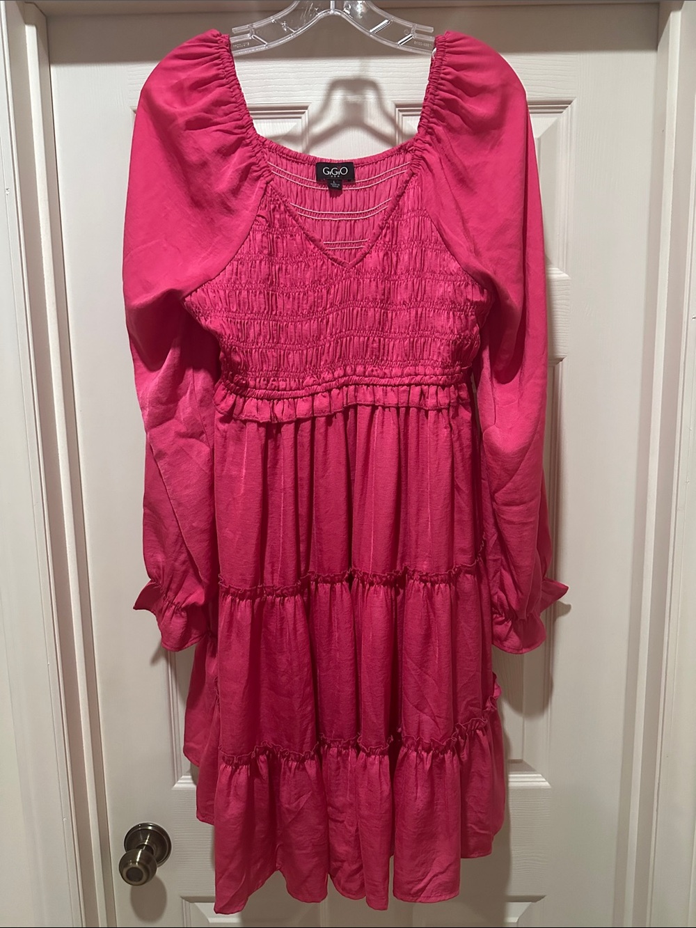 GGO Hot Pink Smocked Tiered Casual Dress